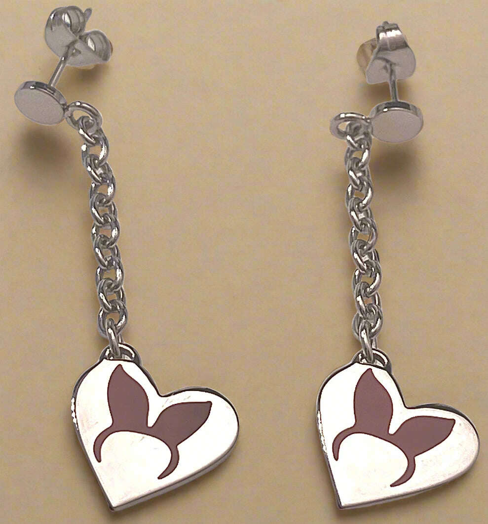 Playboy Drop Earrings – Dangling Heart Charms with Bunny Ear Cutouts - COLO