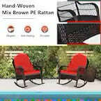Wicker Outdoor Rocking Chair Set – 2-Pack with Cushioned Orange Seating - COLO