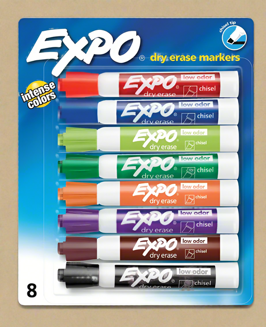 Expo 8-Pack Dry Erase Markers (Chisel Tip, Multicolor) + BiC 5-Pack Highlighters Bundle