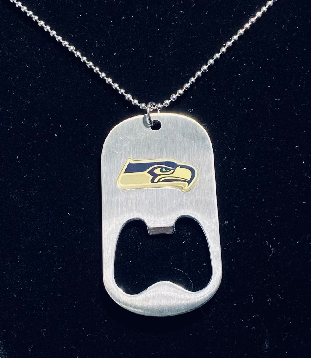 Seattle Seahawks Dog Tag Necklace with bottle opener
