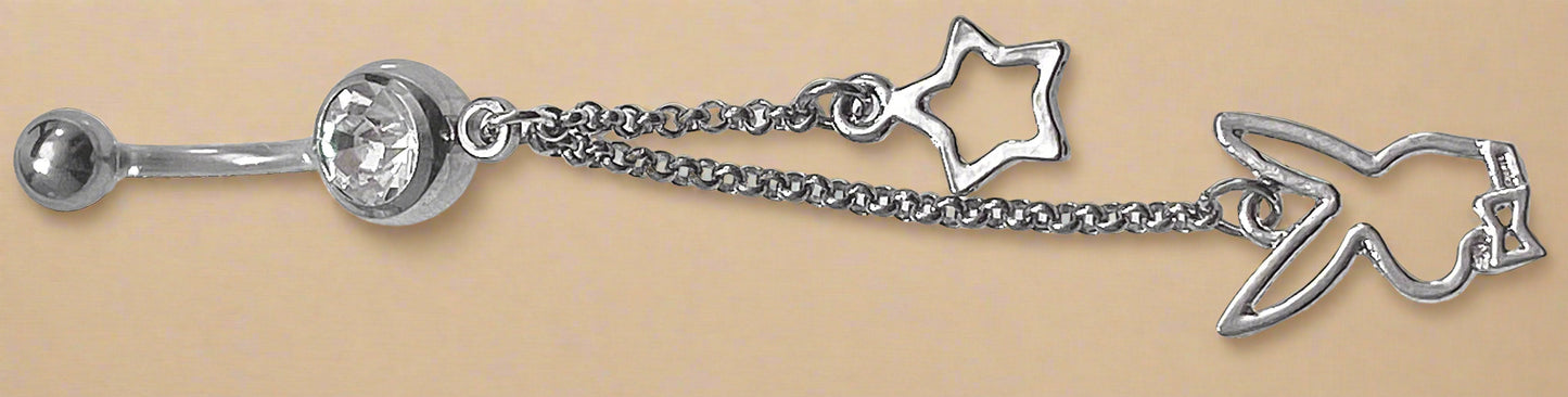 Playboy White Crystal with Double Charm Dangle Belly Ring Stainless Steel