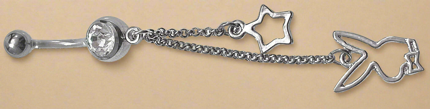 Playboy White Crystal with Double Charm Dangle Belly Ring Stainless Steel - COLO