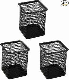 3-Pack Black Metal Mesh Pen Holders – Square Pencil Cups - COLO