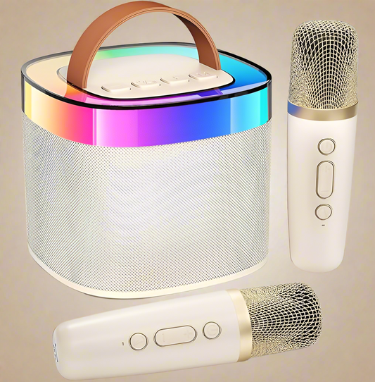 Karaoke Machine for Adults Kids, Portable Bluetooth Karaoke Speaker with 2 Wireless Microphones (WHITE W/BLACK MICS TOPS)