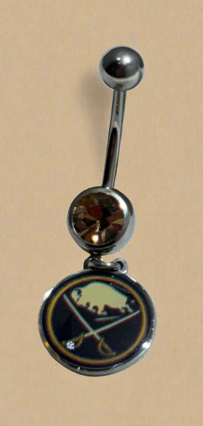Licensed NHL Gold Gem Stainless Steel Anodized Buffalo Sabres Belly Ring - COLO