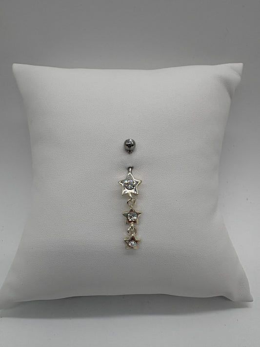 Triple Star Sparkle Dangle Belly Button Ring