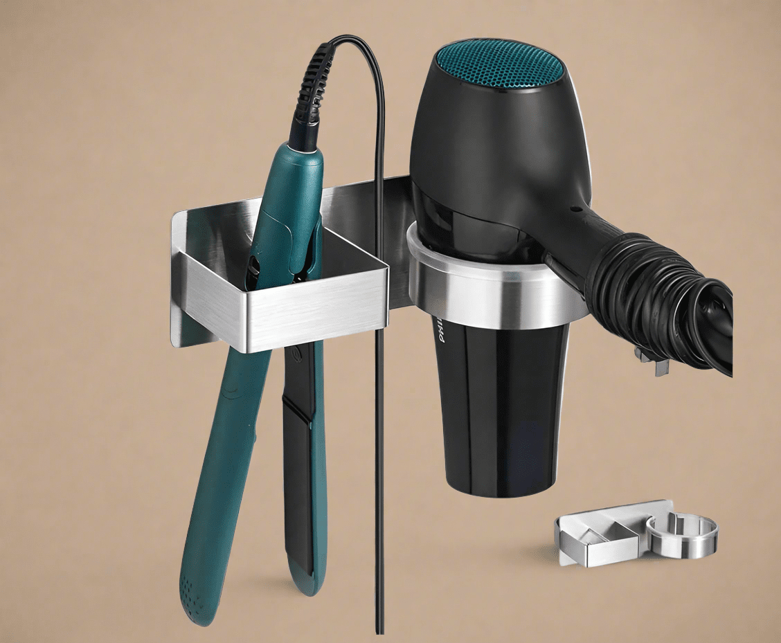 Wall-Mounted Stainless Steel Hair Tool Organizer – Blow Dryer & Straightener Holder - COLO