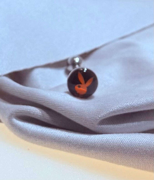 Playboy Tongue Barbell – Black & Red Stainless Steel Logo Design - COLO