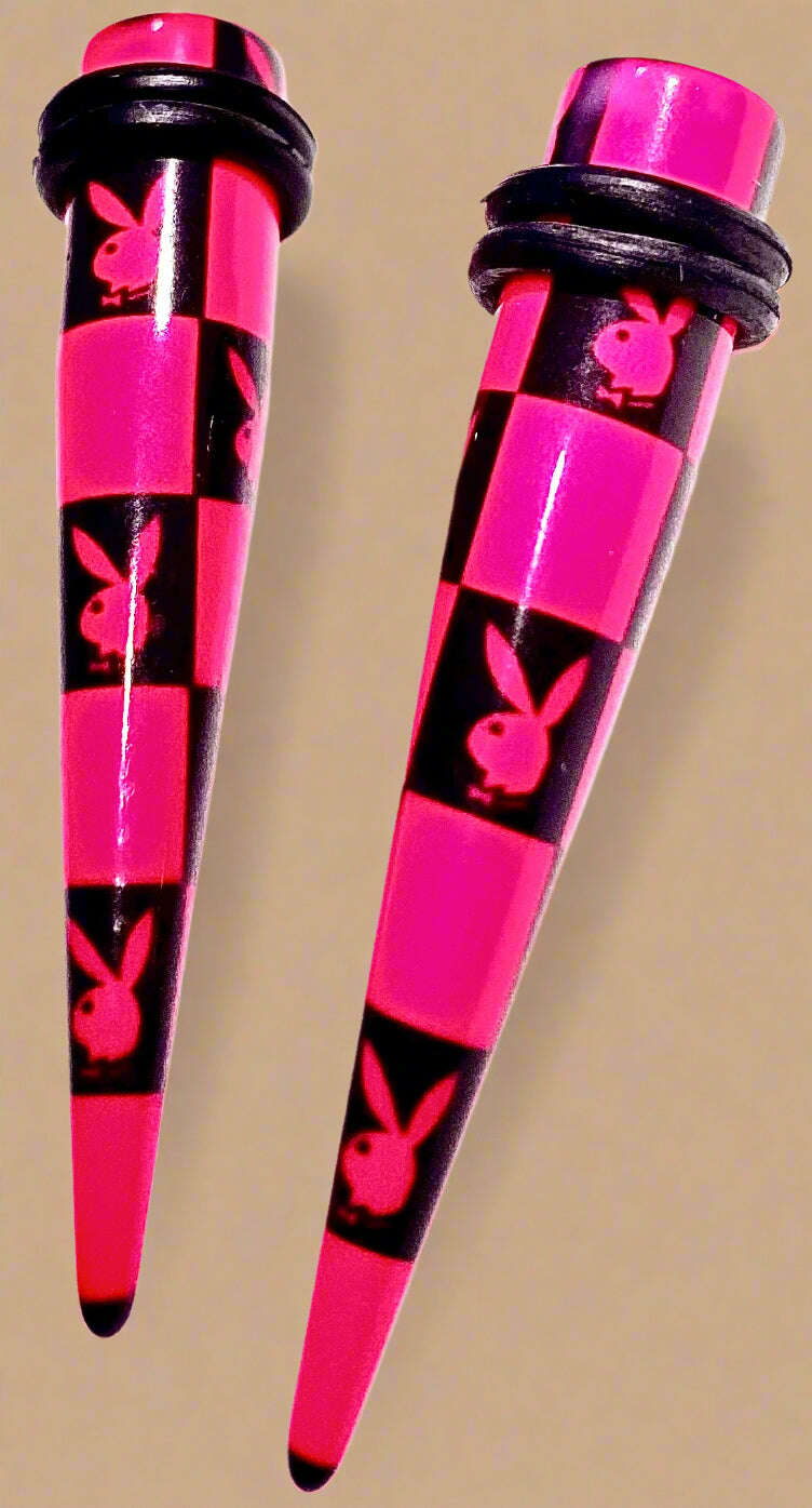 Playboy Pink & Black Ear Gauge Tapers 00G Acrylic - COLO