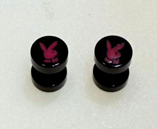 Playboy Ear Plug Bars – Black & Red Stainless Steel with Bunny Logo - COLO