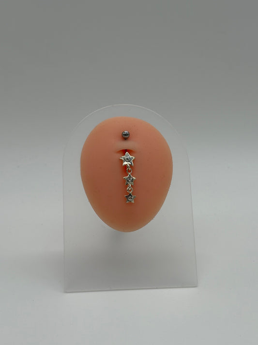 Triple Star Sparkle Dangle Belly Button Ring