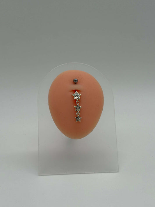 Triple Star Sparkle Dangle Belly Button Ring - COLO