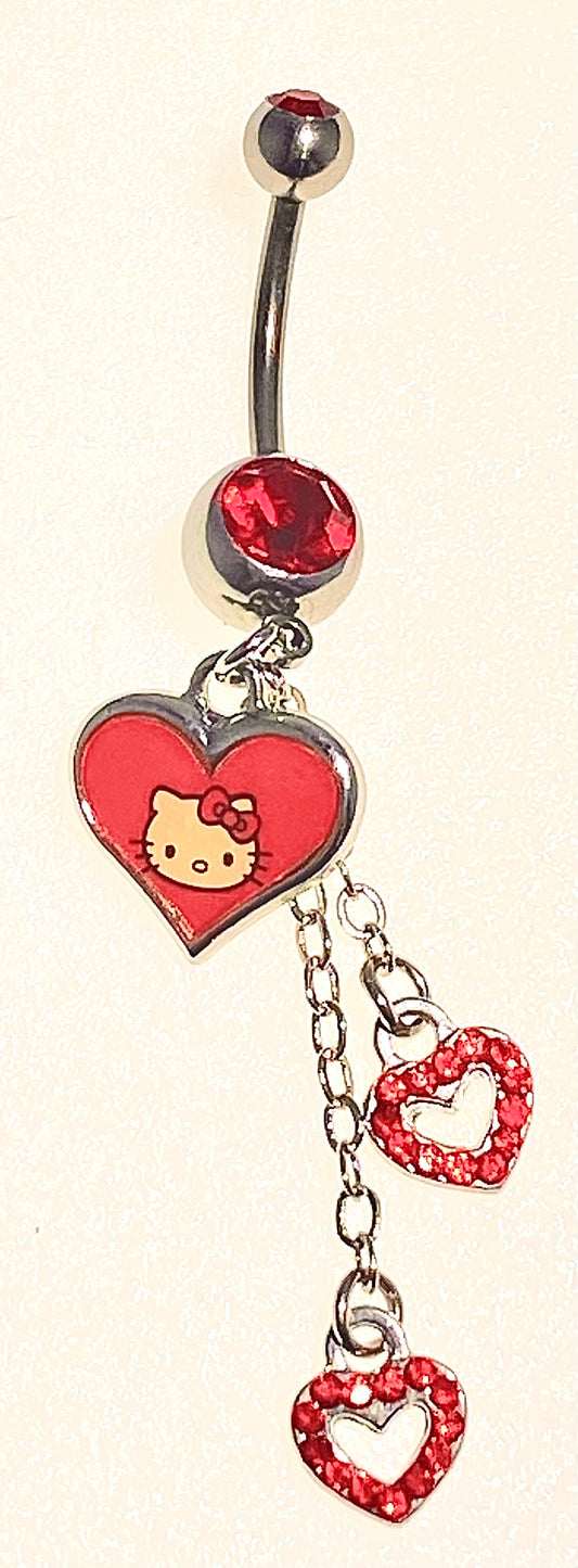 Hello Kitty – Belly/Navel Hearts Dangling Heart Piercing Body Jewelry
