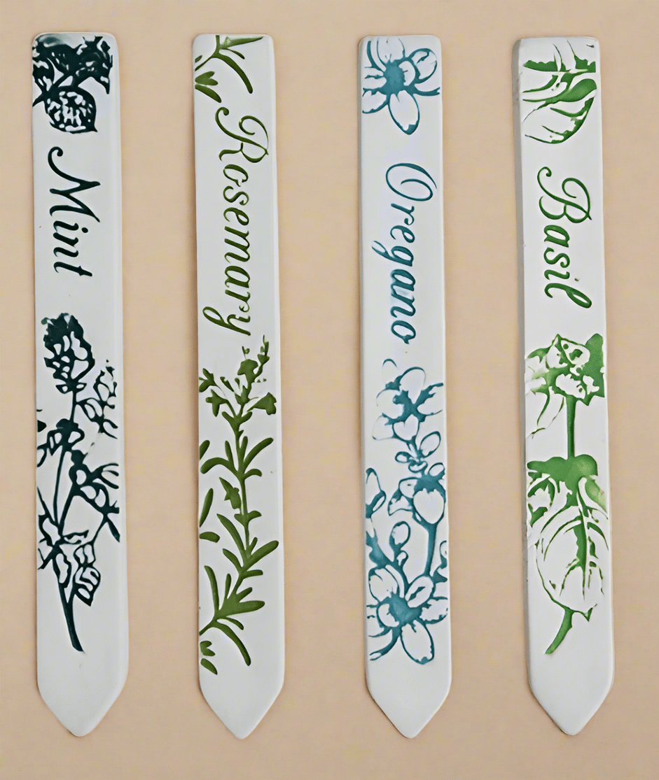 Ceramic Herb Stake Plant Markers – Set of 4 (Mint, Rosemary, Oregano, Basil) - COLO
