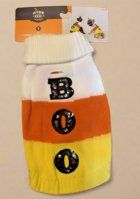 Hyde & Eek! Halloween Candy Corn "BOO" Pet Dog Sweater – Sizes S to XXL