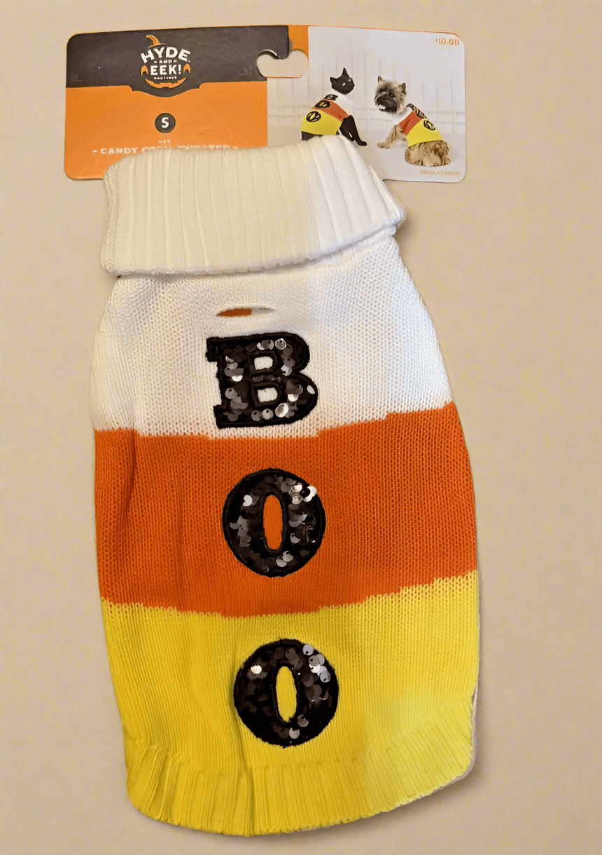 Hyde & Eek! Halloween Candy Corn "BOO" Pet Dog Sweater – Sizes S to XXL - COLO