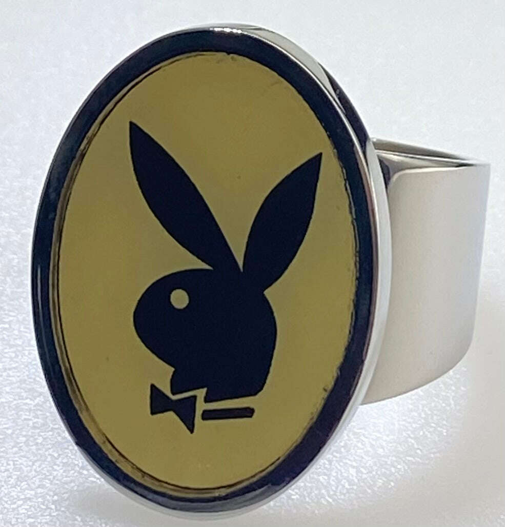 Playboy Yellow Inlay Ring with Black Bunny Head Size 11 Stainless Steel - COLO