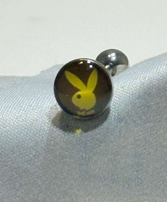 Playboy Tongue Barbell – Black & Yellow Stainless Steel with Bunny Logo - COLO