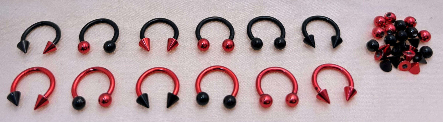 Body Piercing Set – Black & Red Stainless Steel Mix-and-Match Collection - COLO