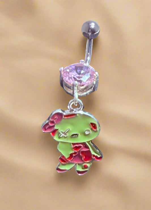 Little Monster Belly Ring – Cartoon Character Dangle with Pink CZ Gem