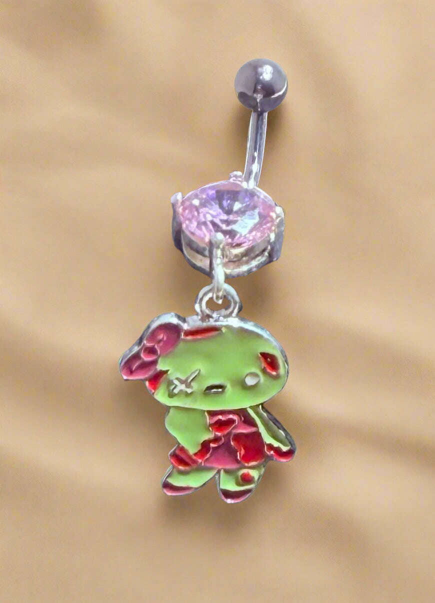 Little Monster Belly Ring – Cartoon Character Dangle with Pink CZ Gem - COLO