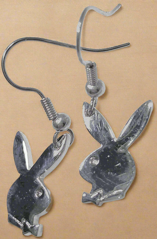 Playboy Drop Earrings – Classic Bunny Heads in High-Polish Stainless Steel - COLO