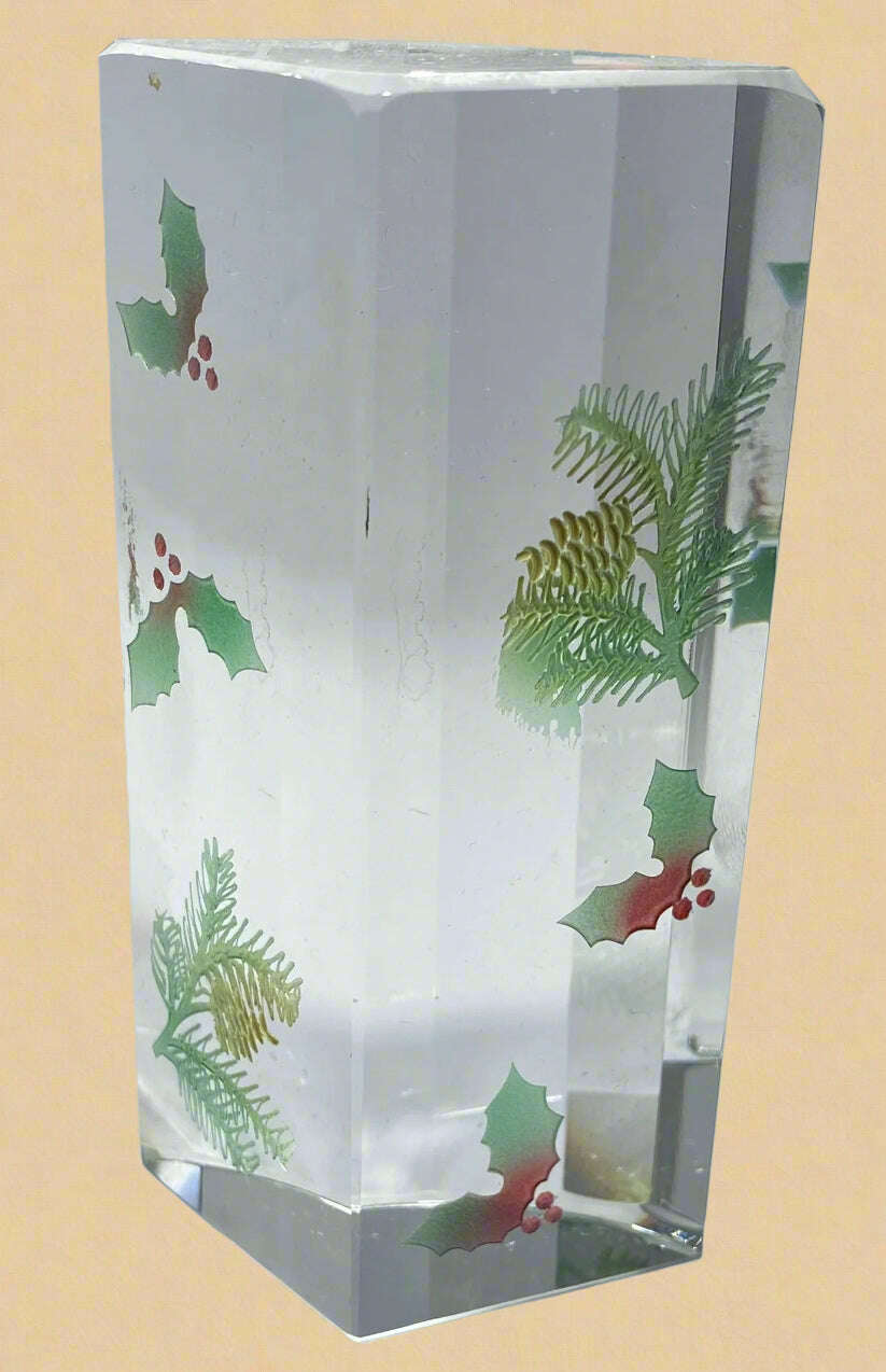 Pine Cone & Holly Acrylic Block - COLO