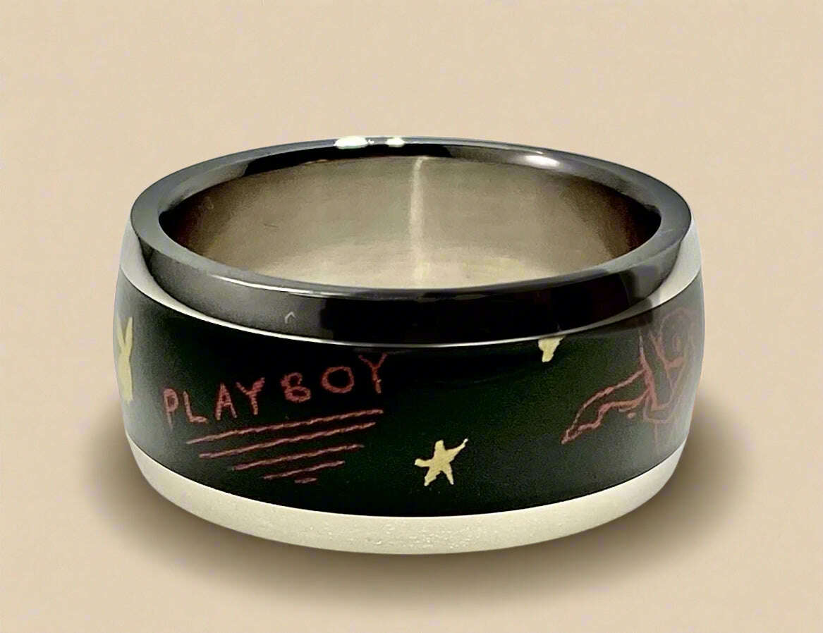 Playboy Black Inlay Ring with Red Logo Stainless Steel - COLO