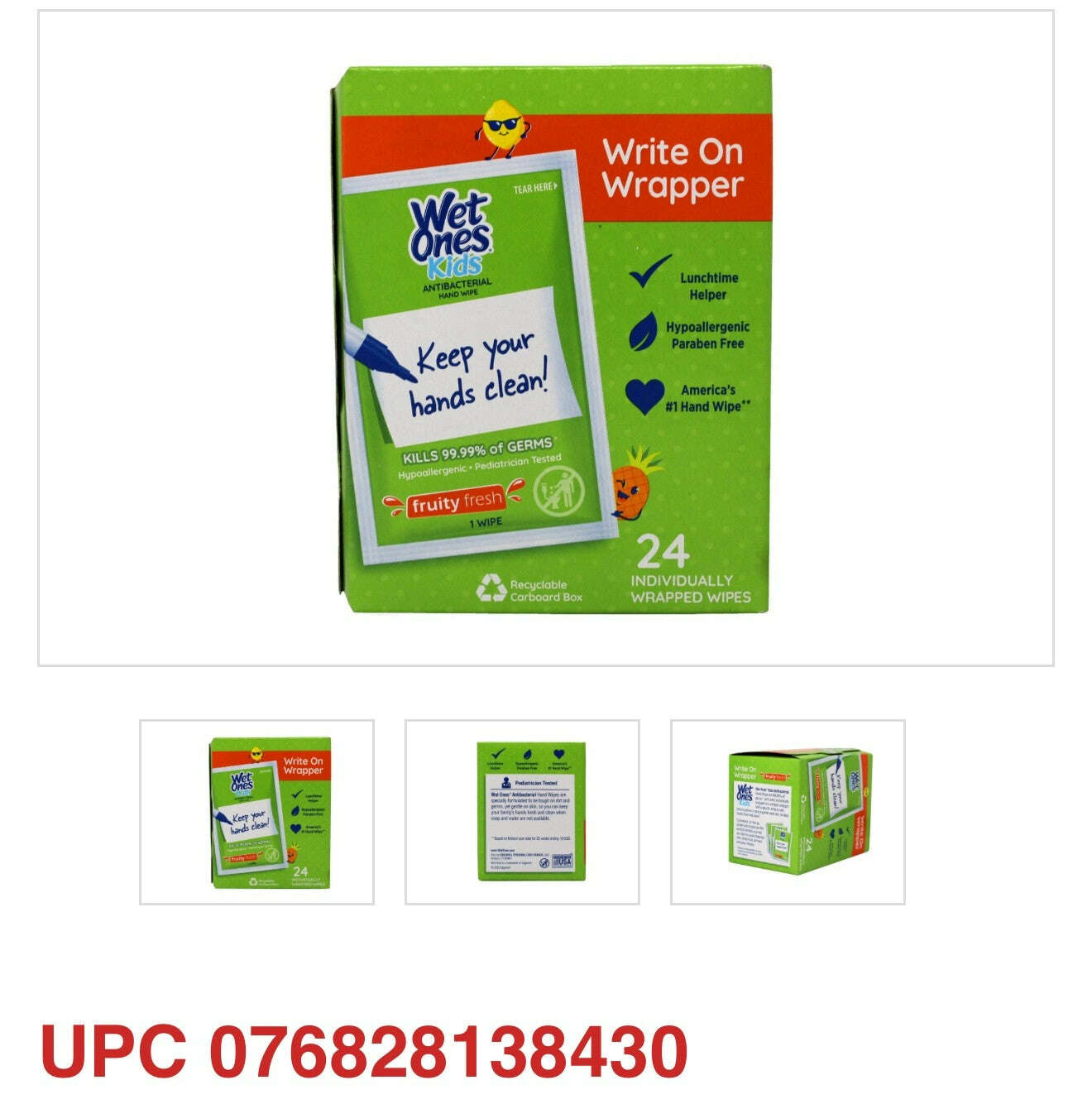 Wet Ones Kids Writable Wrapper Antibacterial Hand Wipes (24 Singles, Fruity Fresh Scent) - COLO