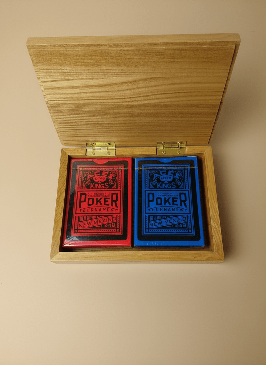 Aces Over Kings Poker Tournament Double Deck Playing Cards in Wooden Box - COLO