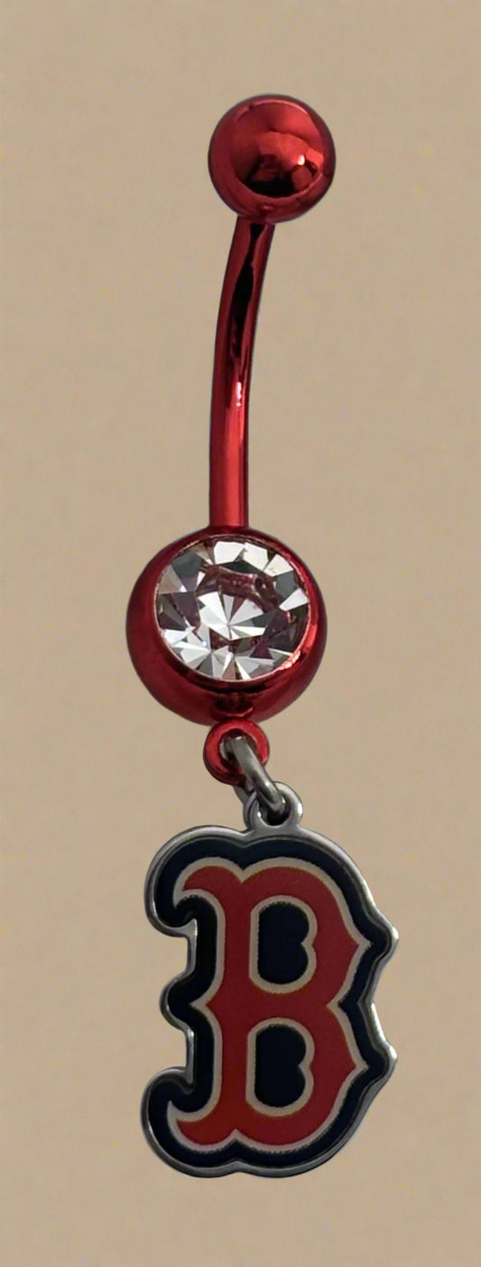 Licensed MLB Clear Gem Red Anodized Boston Red Sox Belly Ring