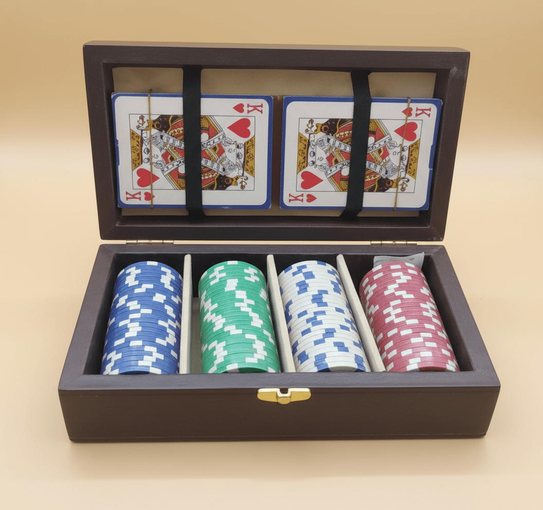 Deluxe Wooden Poker Chip Set with Cards – Gray Box Edition - COLO