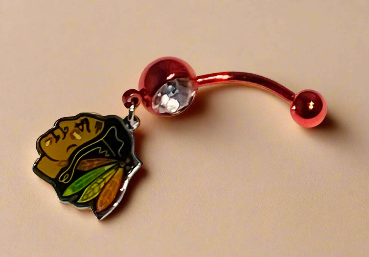 Chicago Blackhawks red stainless steel belly rings - COLO