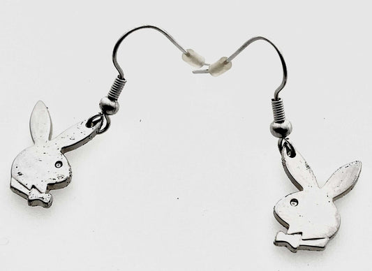 Playboy Drop Earrings – Classic Bunny Heads in High-Polish Stainless Steel - COLO
