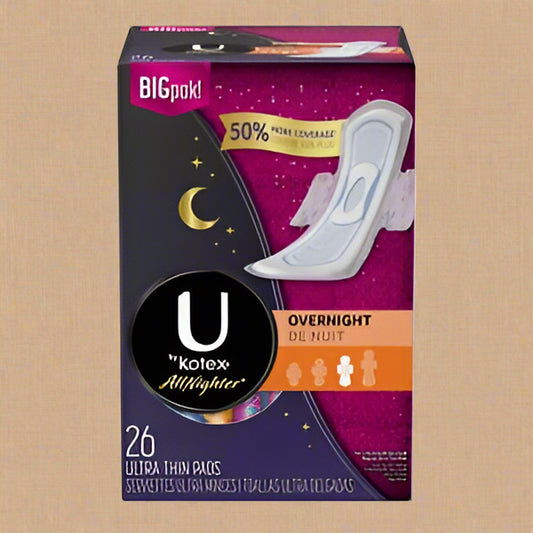 U by Kotex AllNighter Ultra Thin Overnight Pads with Wings – 26 Count