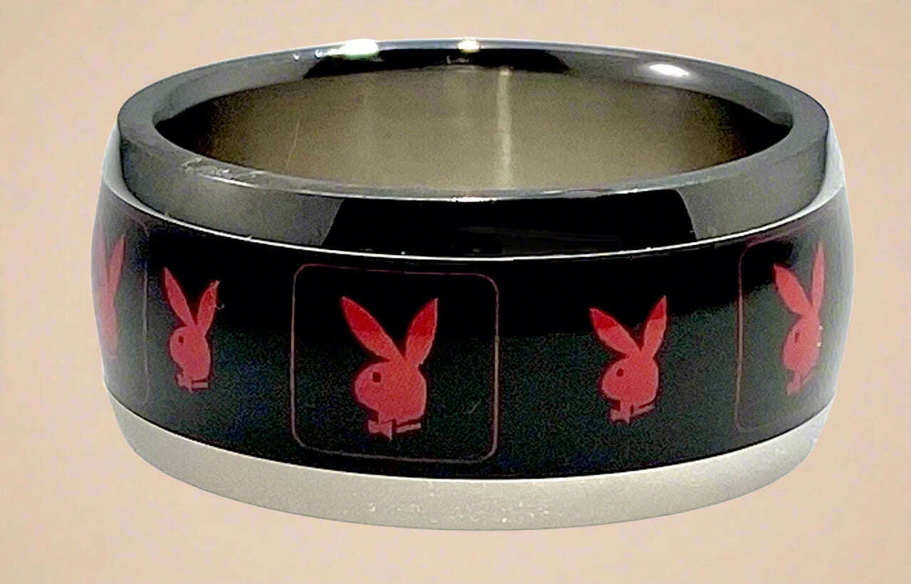 Playboy Black Inlay Ring with Red Bunny Head Stainless Steel - COLO