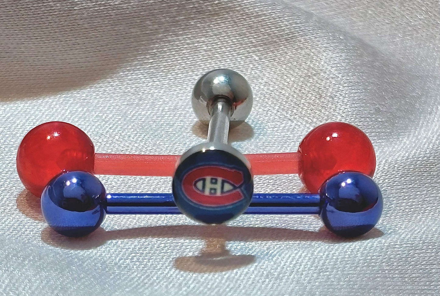 Montreal Canadiens NHL 3D Tongue Ring – Titanium Barbell 3-Piece Set - COLO