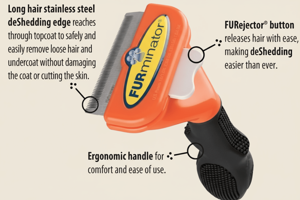 FURminator Long Hair deShedding Tool for Medium Dogs – 2.65" Edge - COLO