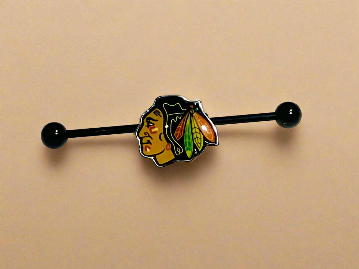 Chicago Blackhawks black stainless steel ear bars - COLO