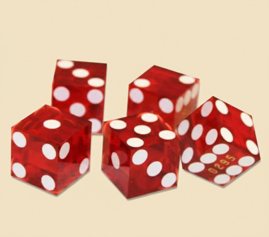 Professional Casino Dice – Set of 5 Red Serialized Razor-Edge Dice