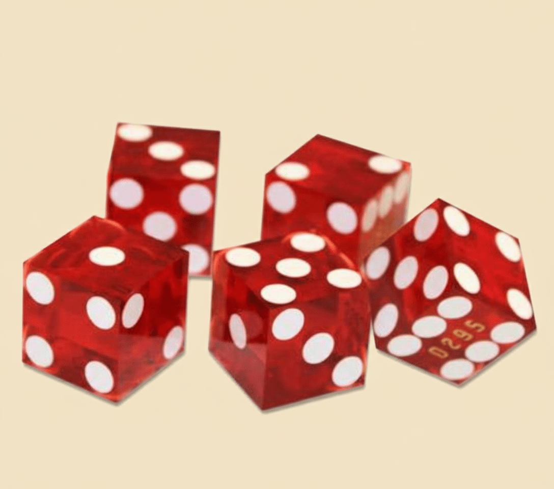 Professional Casino Dice ā Set of 5 Red Serialized Razor-Edge Dice - COLO