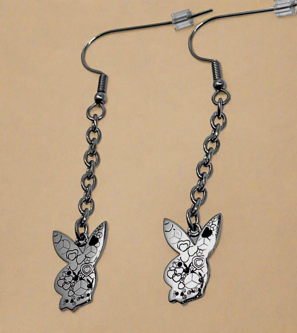 Playboy Chain Drop Earrings – Textured Bunny Heads with Leveled Back - COLO
