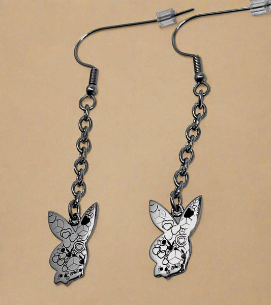 Playboy Chain Drop Earrings – Textured Bunny Heads with Leveled Back - COLO