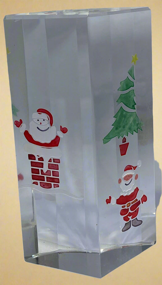Santa Claus with Chimney & Christmas Tree Acrylic Block