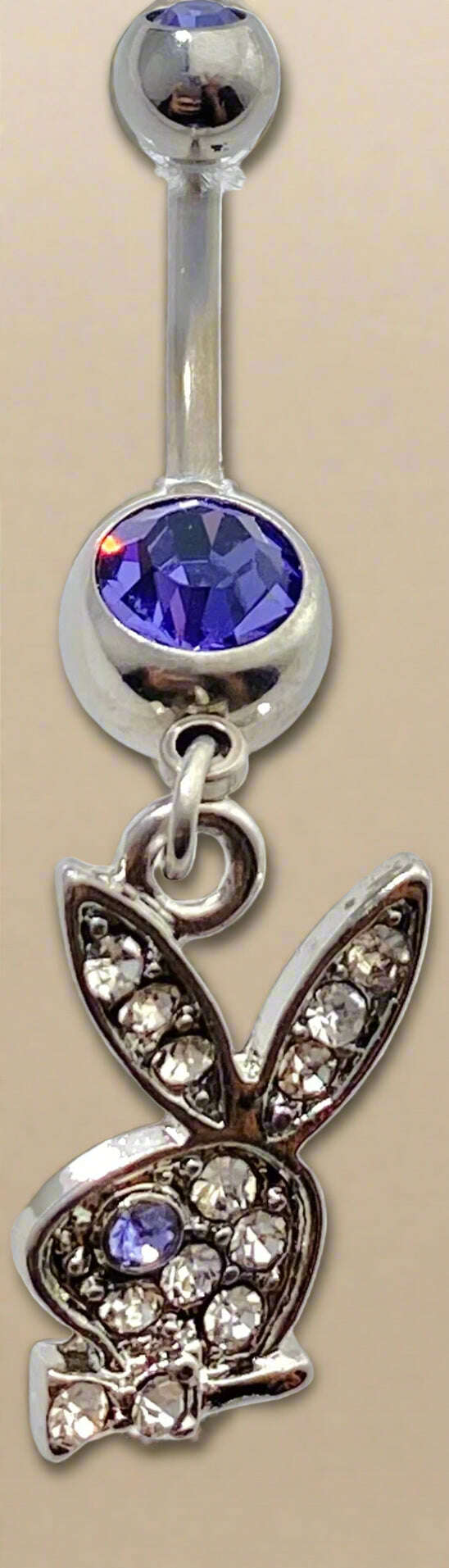 Playboy Tanzanite Crystal Bunny Head with White Eye Belly Ring Stainless Steel - COLO