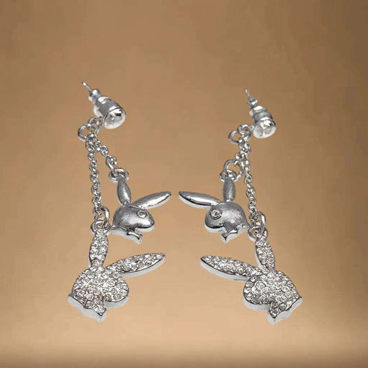 PLAYBOY BUNNY 4-HEADS 2 CRYSTAL N 2 POLISH EARRING w/2- 5MM CRYSTAL - COLO