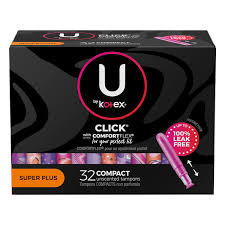 U by Kotex Click® Compact Tampons – Super Plus, Unscented, 32 Count (Damaged Box)
