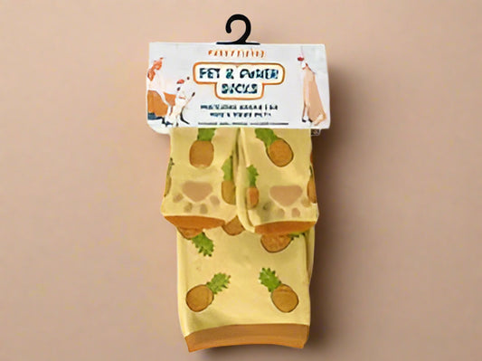 Pineapple Pet & Owner Matching Socks – Tropical Non-Slip Gripper Set