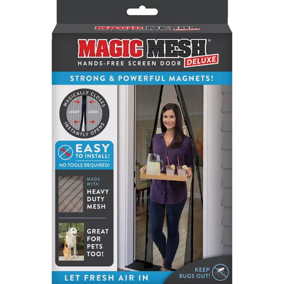 Magic Mesh Deluxe Magnetic Screen Door - Hands Free, Magnetic Closure - 83" x 39", Black