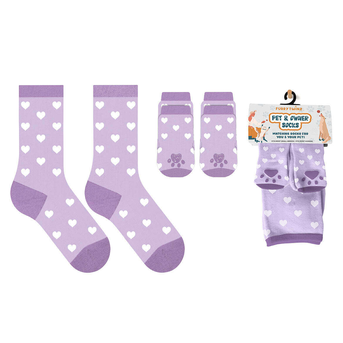 Purple Hearts Pet & Owner Matching Socks – Cozy Non-Slip Gripper Set - COLO